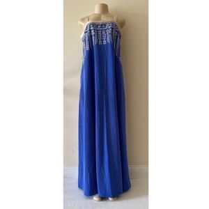 Jessica Simpson Blue Sleeveless Embroidered Maxi Dress Size M